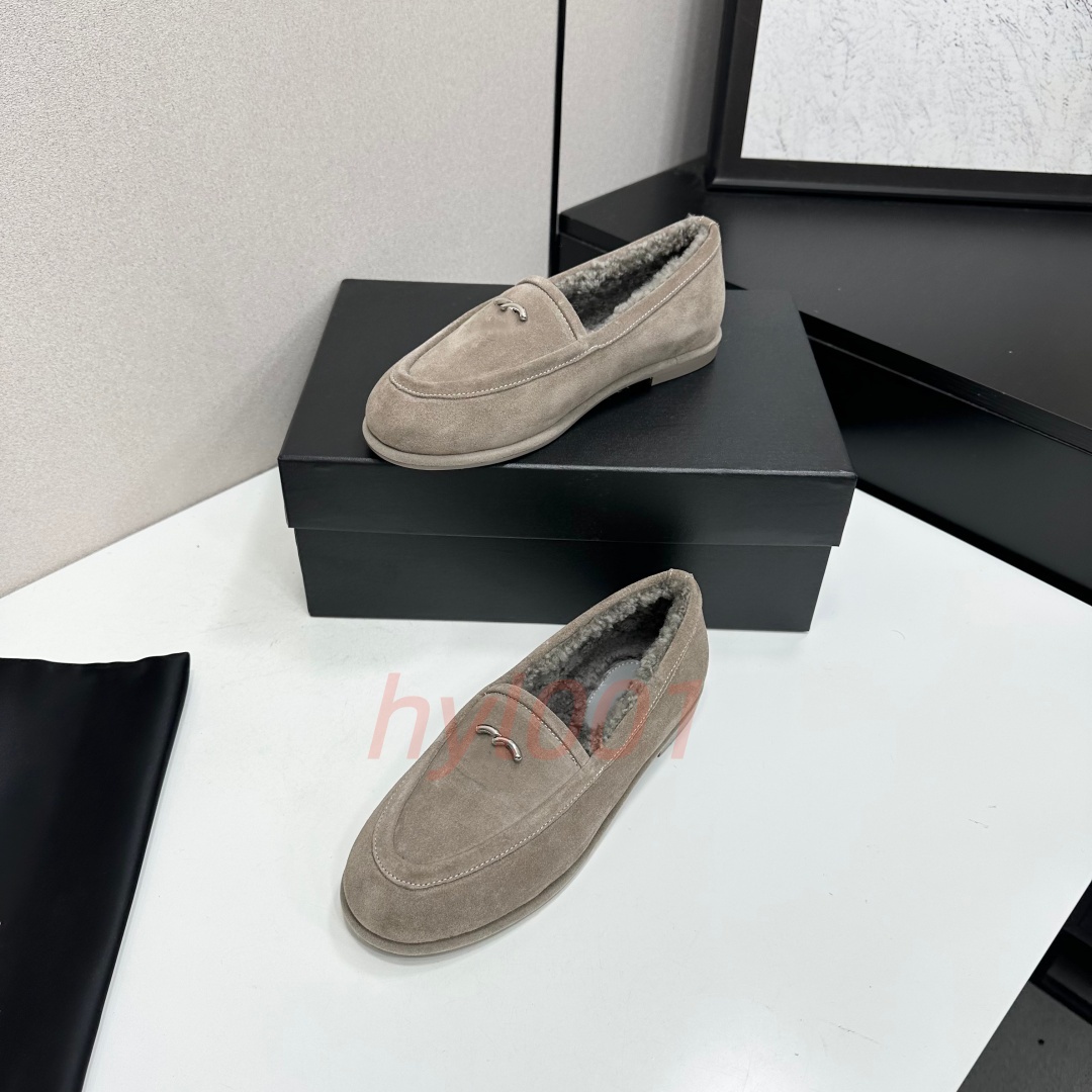 Luxury Designer Women Winter Shoes Plush Fur Fleece Lining Warm Loafers Lady Suede Leather Moccasins Slip On Casual Flat Comfort Walking Slipper Siz