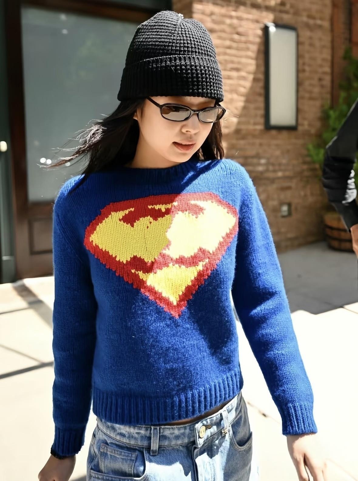 Vintage Color Blocked Wool Sweater Designer Women Long Sleeve Jumper Top Spring Autumn Street Style Vacation Sweaters