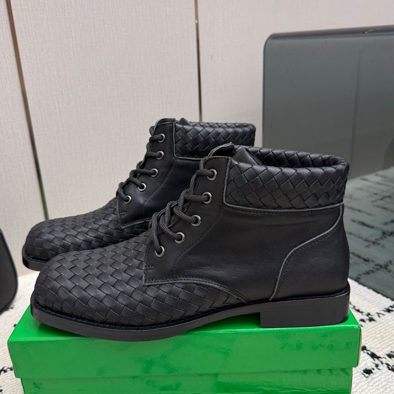 Mens Womens Haddock Lace Up Ankle Boot Luxury Square Toe Short boot Couple Combat Strike Low Boots Designer Smooth Leather High Top boots Rubber Out
