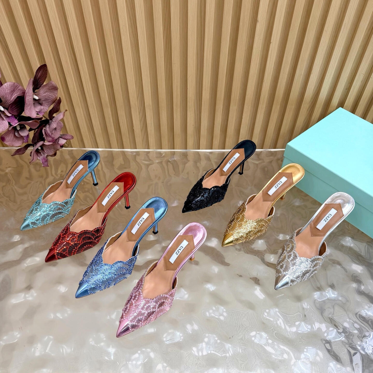 Fashion Pumps Party Dress Shoes slipper Summer luxury slip on Top quality Pointed Toe Sequin Wedding High Heels Sexy sandal Designer vintage kitten