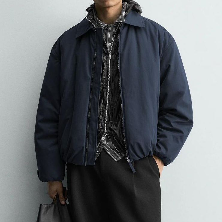 Design Style Men's Boxy Fit Padded Jacket Solid Zip Up Lapel Collar Long Sleeve Loose Cotton Winter Coat S-2XL