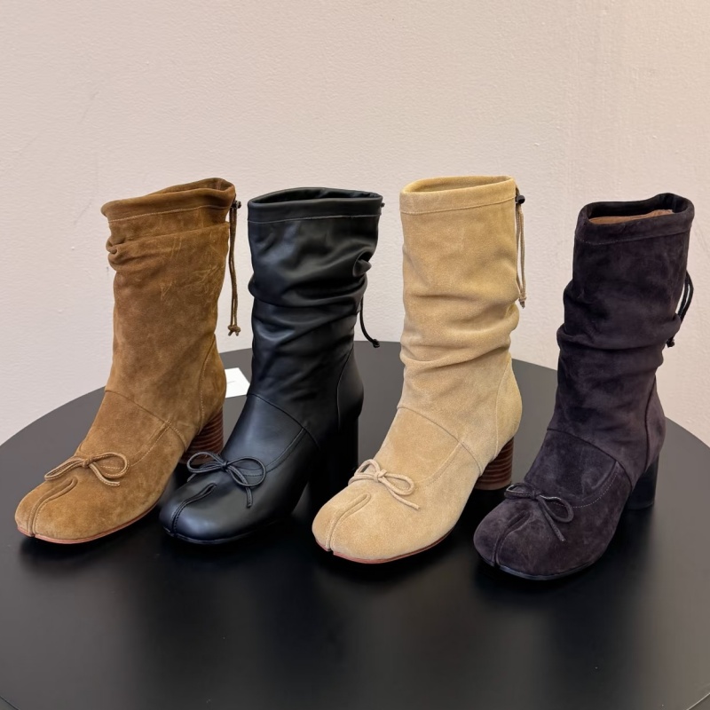 Women Vintage Western Knight Boots Wedge tabi shoe Leather Suede Designer Ankle boot maison Knee Boots Autumn Winter Luxury booties Loafers Martin w