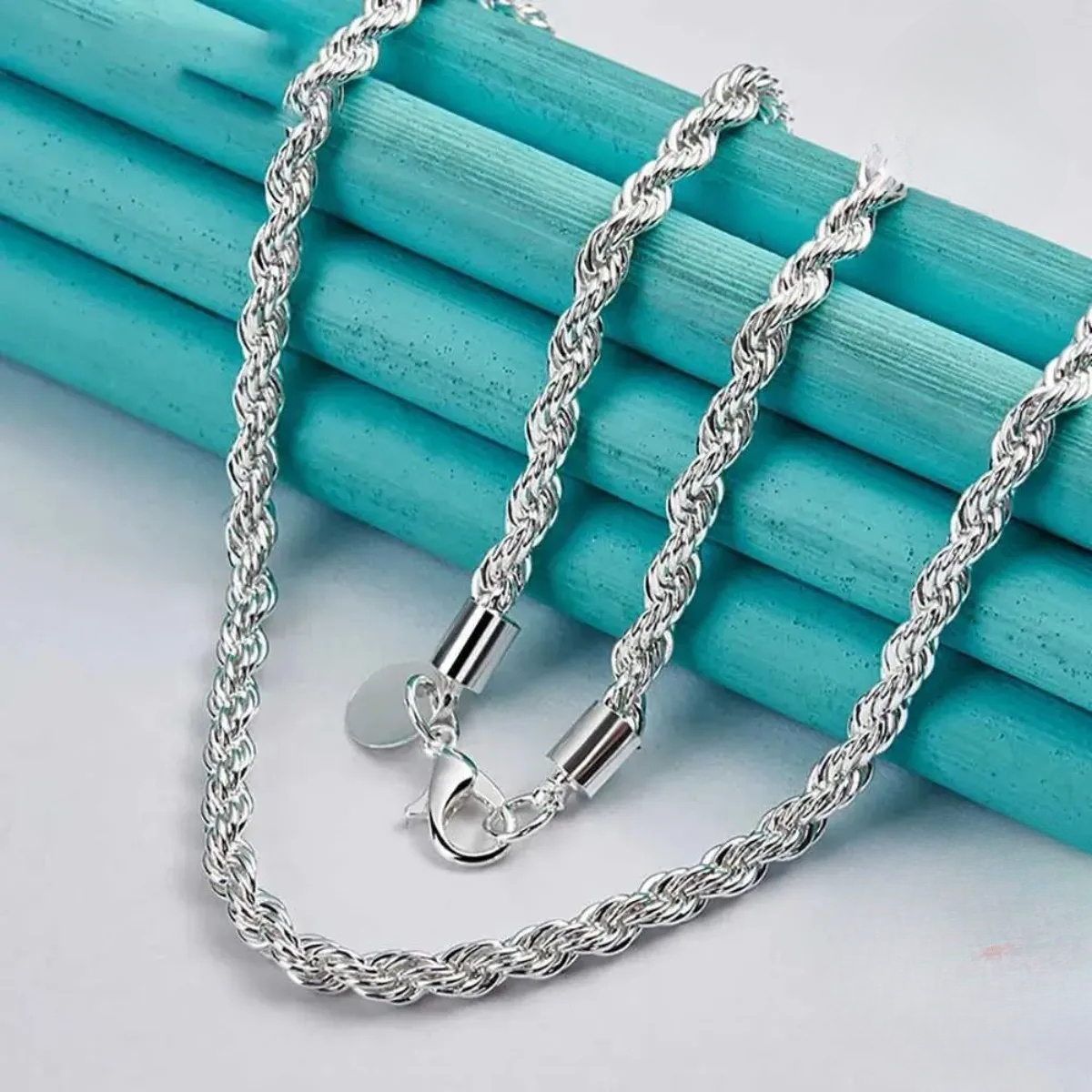 Corde 100 Sterling véritable pour hommes, 4MM de large, mode neutre, cadeau de mariage, chaîne Pure, bijoux pour hommes