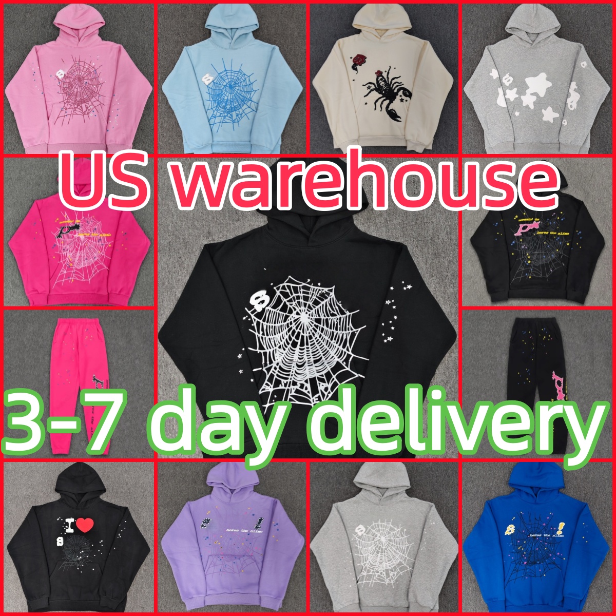 High Quality designer hoodies mens pants fashion graphic hoodie and pants Stree puff print and Sweatpants Set Cobweb hoody multi style tracksuit top