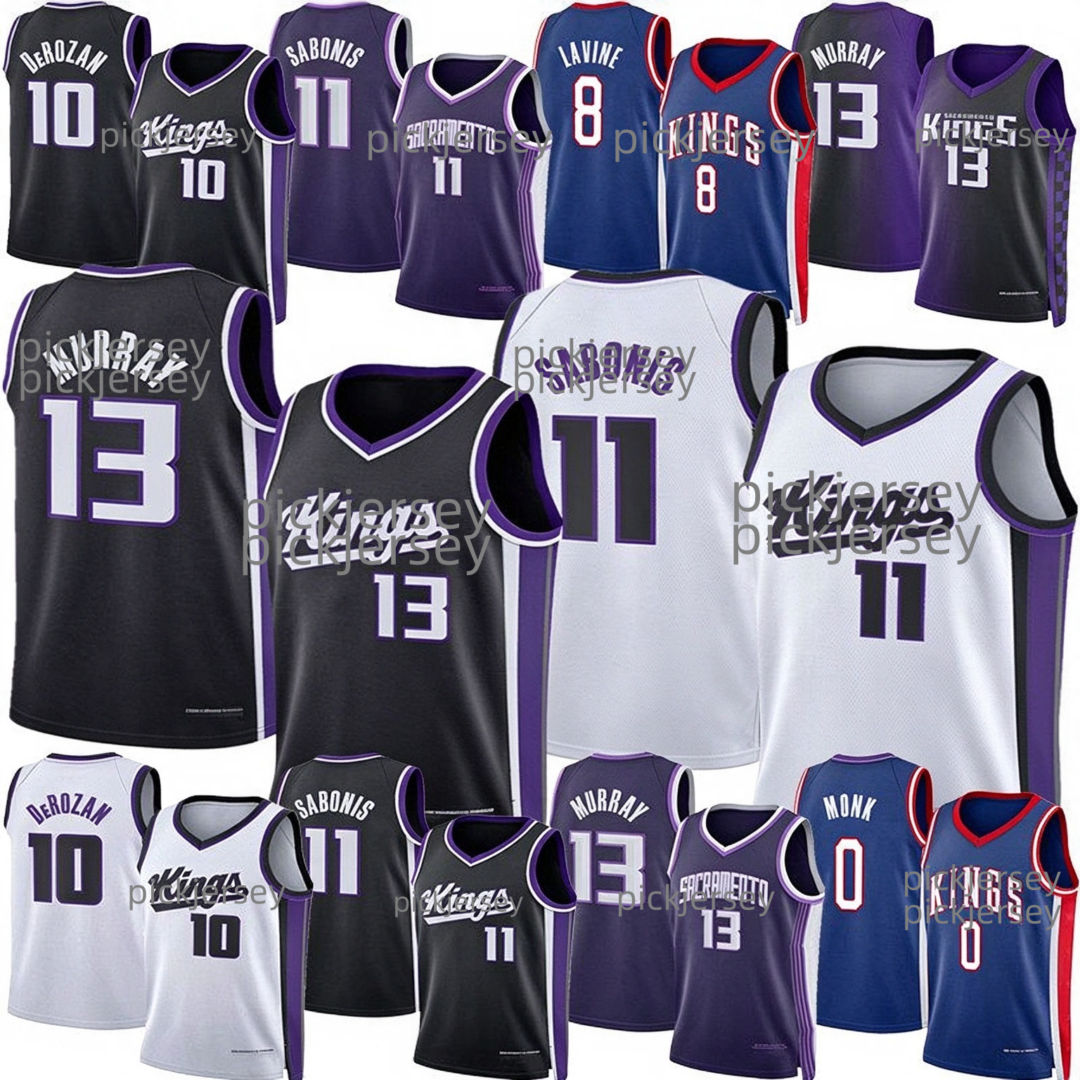Maillot du roi des Sacramentos Maillot de basket-ball Keegan Murray Domantas Sabonis DeMar DeRozan Zach LaVine Hunter Malik Monk Jason Williams M