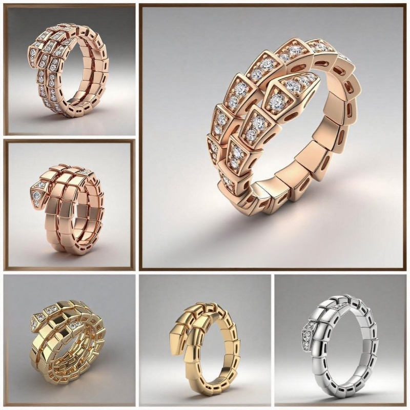 Luxury Snake Shape Band Ring for Men Women, Classic Designer Inlaid Zircon Ring, Fine Craftsmanship High Quality Metal Jewelry, Wedding Engagement S