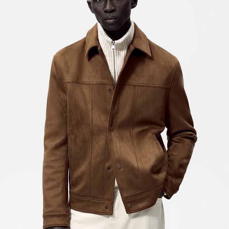 Veste en Faux daim pour hommes, col à revers, solide, boutonnée, manches longues, vêtements d'extérieur décontractés, printemps automne, manteau