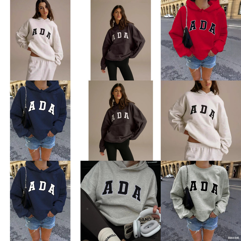 Sweat-shirt à capuche pour femme, sweat-shirt à col montant, printemps automne, plein air, décontracté, pull-over, couple, coton, ample, lettre i