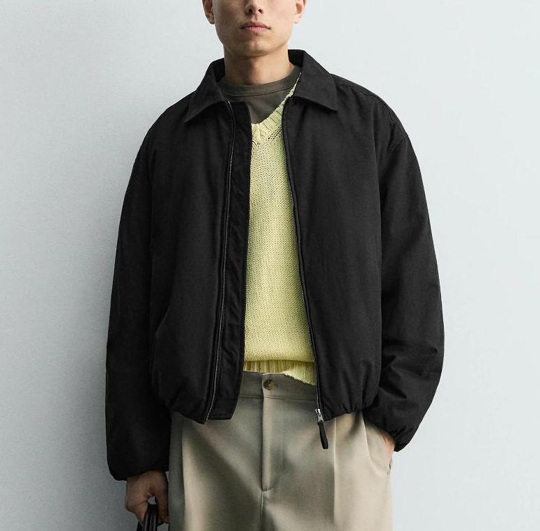 Men's Boxy Fit Padded Jacket Solid Zip Up Lapel Collar Long Sleeve Loose Cotton Winter Coat S-2XL
