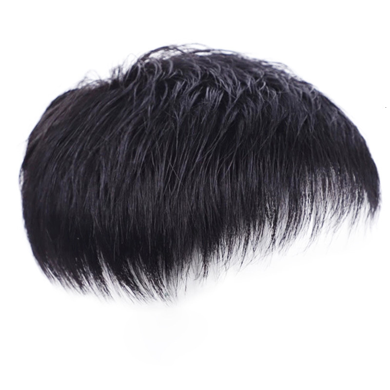 Perruques courtes noires naturelles pour hommes, perruques droites à clipser, toupet, le haut de la tête, perruques de remplacement, 240621