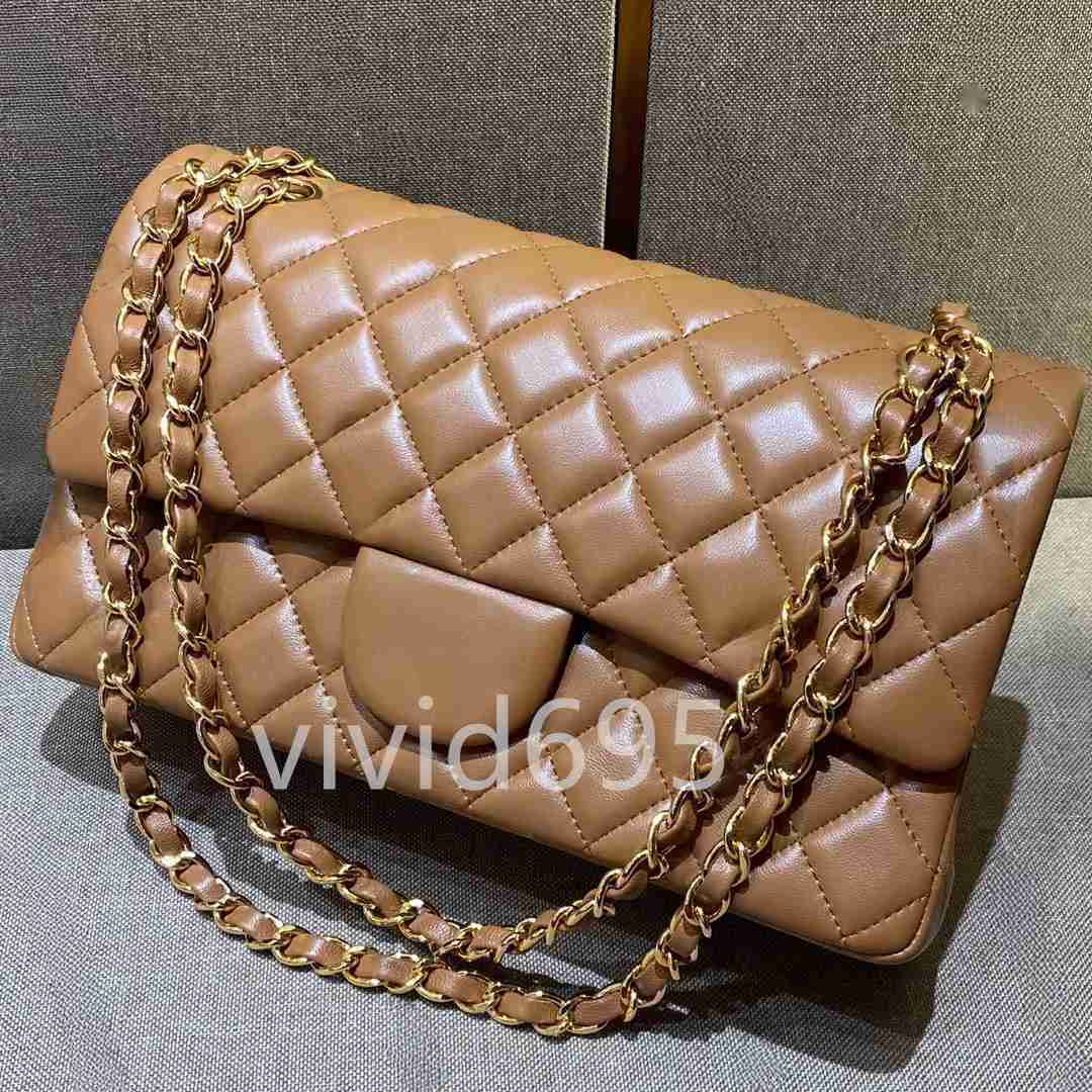 10A Miroir Qualité Designers Classique Moyen 25cm Femmes Lambskin Caviar Sac à main de luxe en cuir véritable Caramel Sac à bandoulière Sac à ban