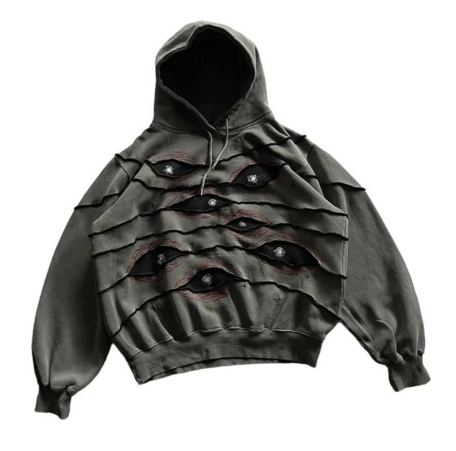 Hoodies Strtwear Eye Dark Grey Floral Mens and Womens Retro Top240807 S2610125M2U
