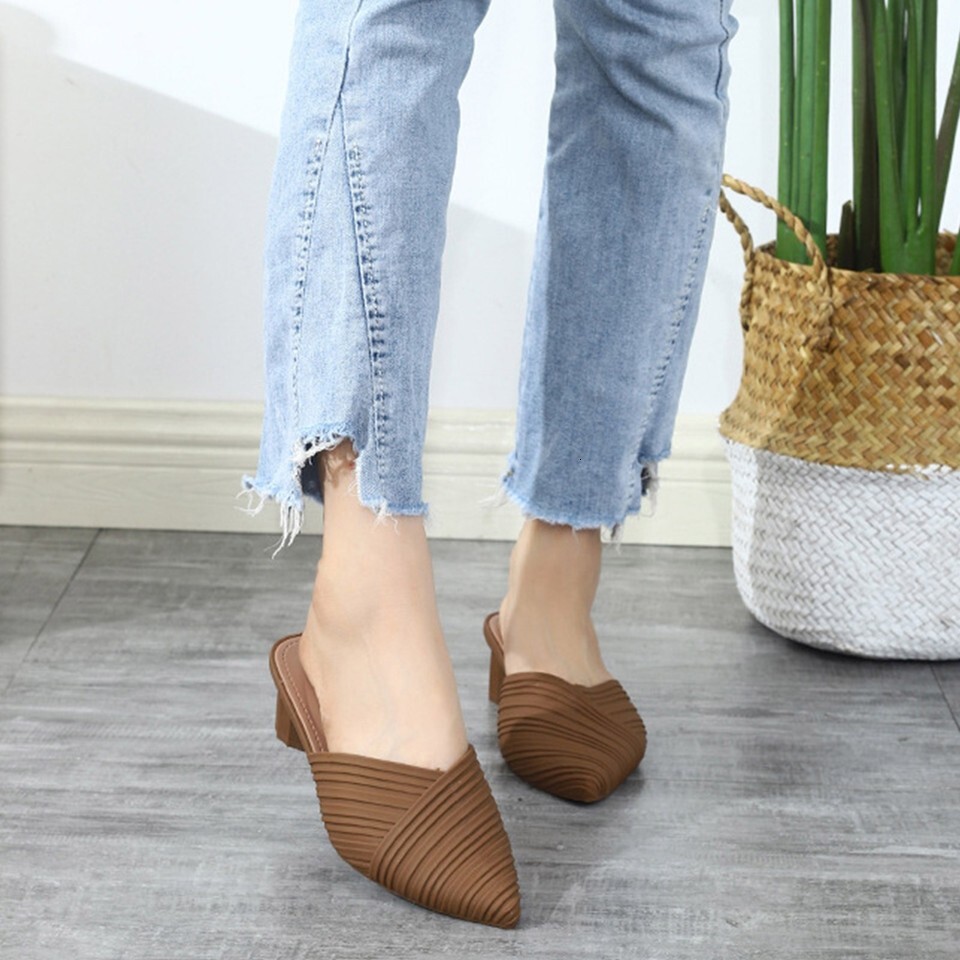 Women'S Summer Pointed Sandals Low Heeled Sandals With Mule High Heels Slippers Flip Flops Pointed Slippers Party Shoes