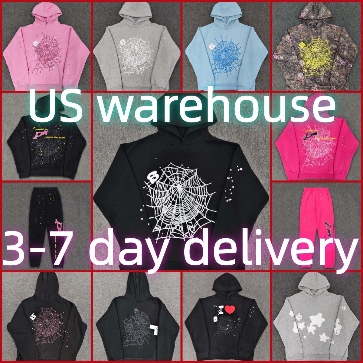 High Quality designer hoodies mens pants fashion graphic hoodie and pants Stree puff print and Sweatpants Set Cobweb hoody multi style tracksuit top