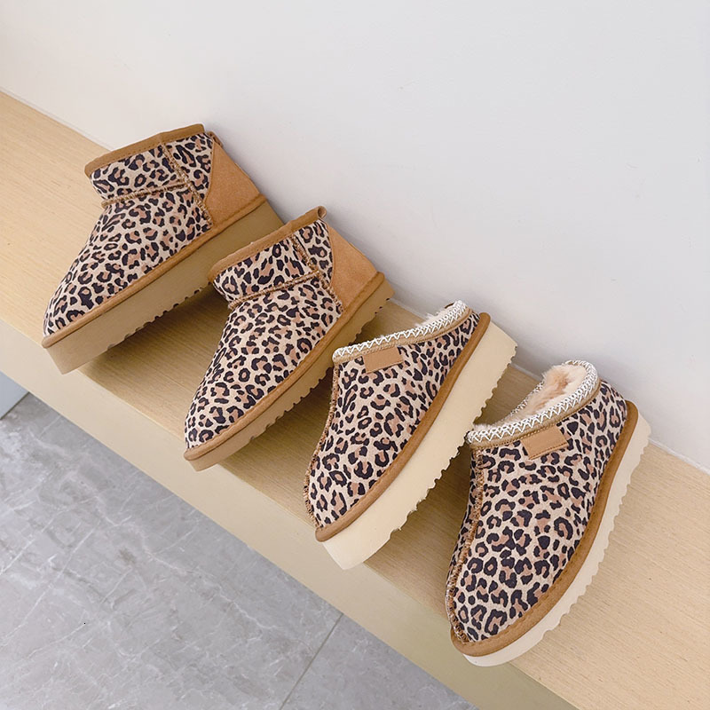 Designer Fashion Tasman Boot Slippers Daily Wear Leopard Print Winter Boots For Women Cozy Fur Lined Ankle Shoes Slip On Comfy 006