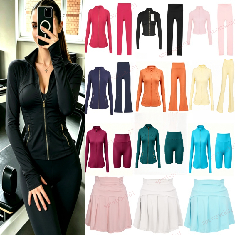 10A Women Yoga Two Piece Sets Fitness Leggings High Waist Sports Jackets Gold zipper Elastic Sportswear Gym Suits Workout Tracksuits High quality yo