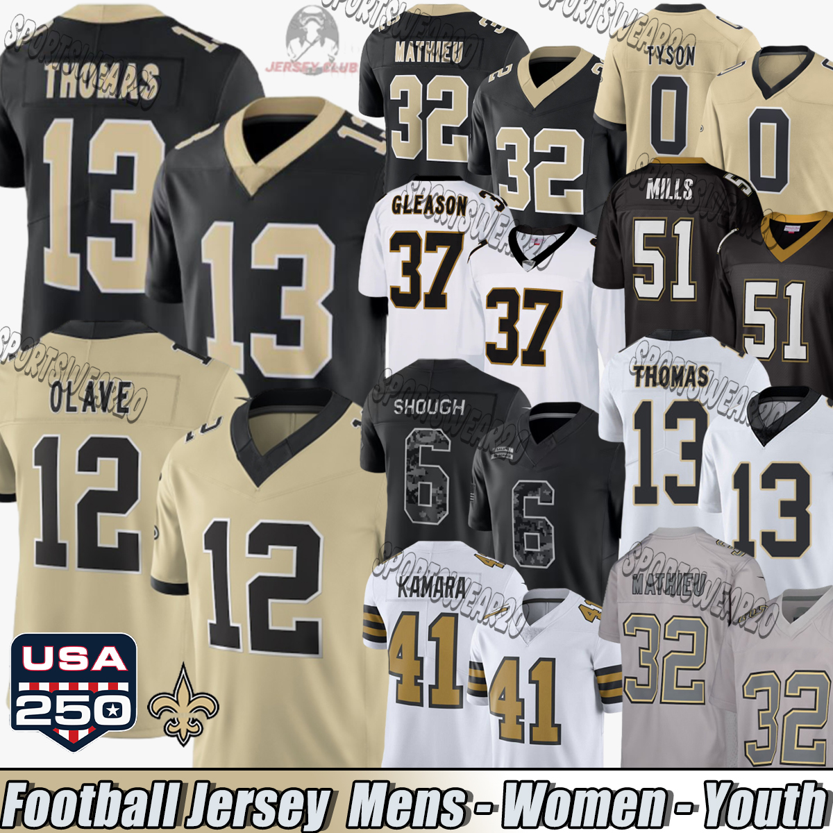 Alvin Kamara Saintses jersey Derek Carr Chris Olave Tyrann Mathieu Taysom Hill Drew Brees New Orleanssn Saintses Football Jersey