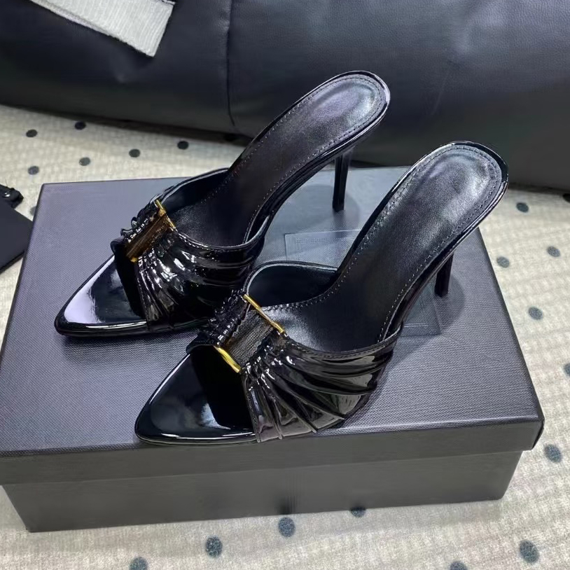 Designer Talon Femmes Babylone Sandales 9cm Talon Femmes Chaussures Habillées Dames Stiletto Pantoufles mule Chaton Talon Jeanne Lettre Boucle Sa