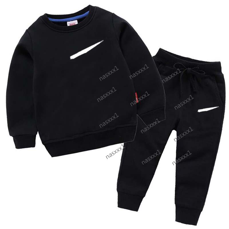 Sweat à capuche noir pour enfants, haut et pantalon, costume pour filles et garçons, manteau décontracté avec lettres imprimées, sweat-shirt à ca