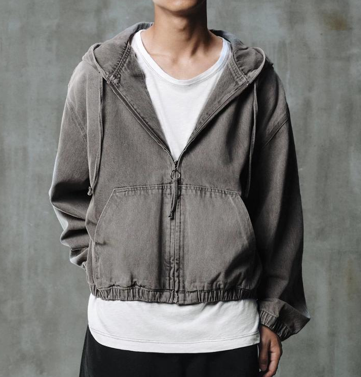 Designer Men's Hooded Washed Denim Jacket Loose Fit Cotton Zip Up Short Coat Drop Shoulder Spring Autumn Winter Casual Outerwear