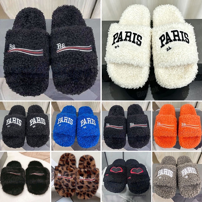 Luxury Triangle Slides Designer Men Women Slippers Ladies Wool Winter Furry Warm Letters Sandals Comfortable Fuzzy Girl Paris Flip Flop Slipper Size