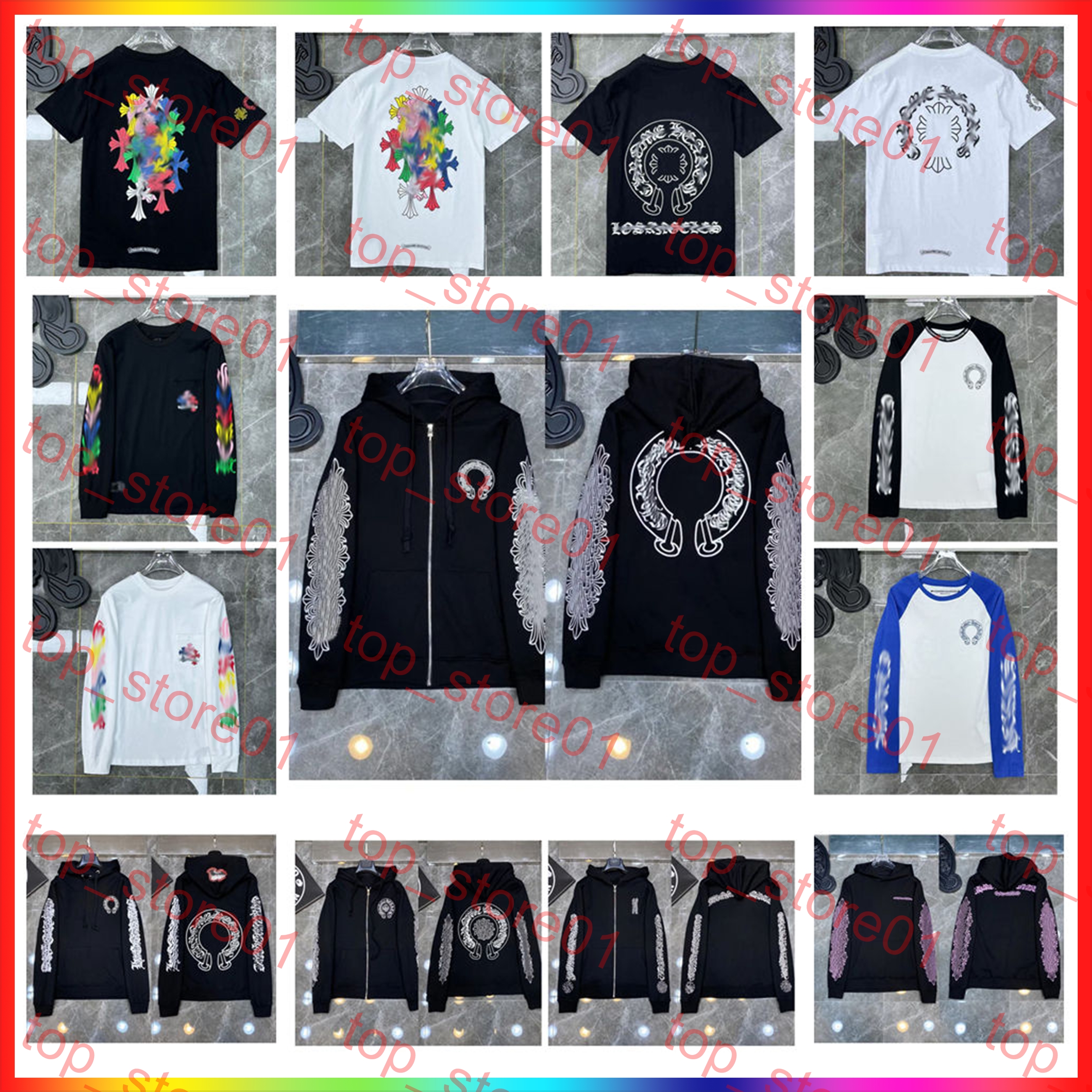 2026 designer hoodie clothes zipper hoodie Men Jackets Hoodie fashion summer t shirt luxurys embroidered horseshoe sanskrit cross Streetwear tee 01
