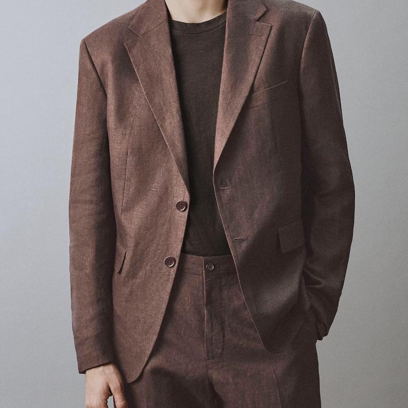 Blazer de styliste en lin pour hommes, coupe cintrée, décontracté, solide, deux boutons, revers cranté, veste de costume légère, printemps été au