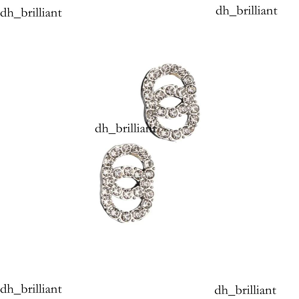 Plaqué 925 Argent Marque De Luxe Designers Lettres Stud Géométrique Célèbre Femmes Ronde Cristal Strass Boucle D'oreille De Mariage Perty Bijoux