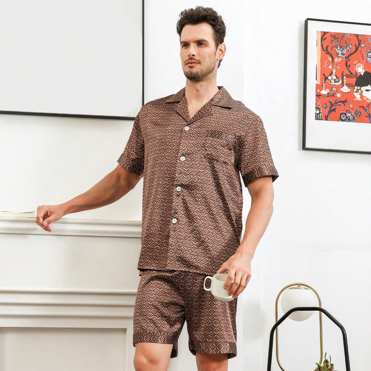 Mens Plaid Print Pajama Set Short Sleeve Lapel Top And Elastic Shorts Comfortable Perfect For Summer Sleepwear Loungewear Pjs 260509
