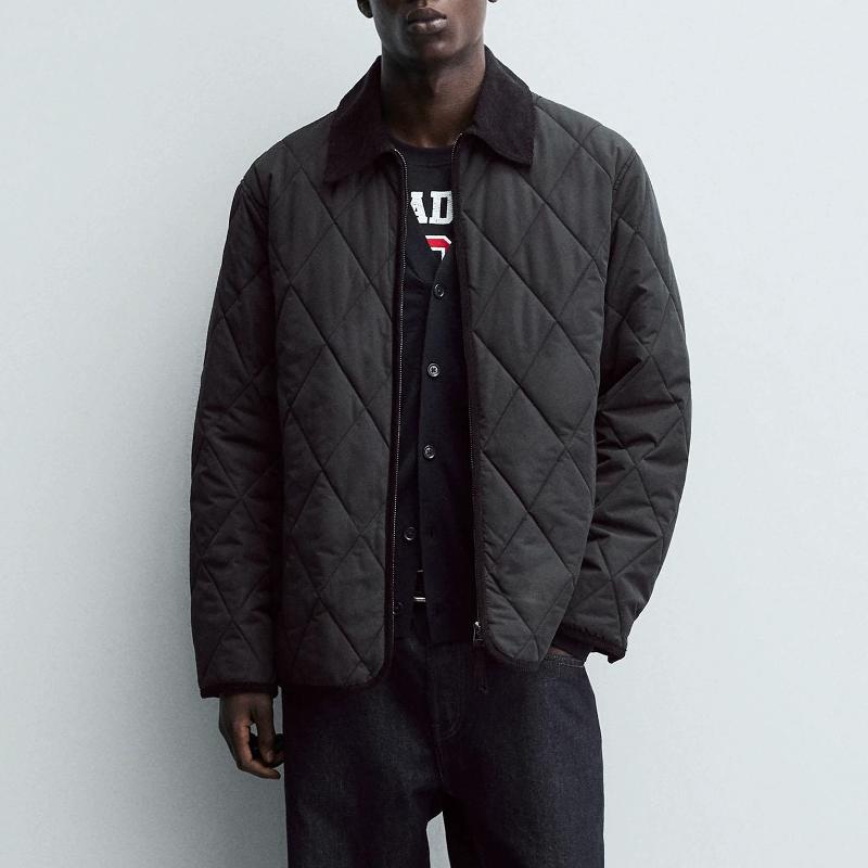 Veste rembourrée en velours côtelé pour homme, vêtement d'extérieur de styliste, fermeture éclair, coupe ample, couleur unie, manteau chaud et dé