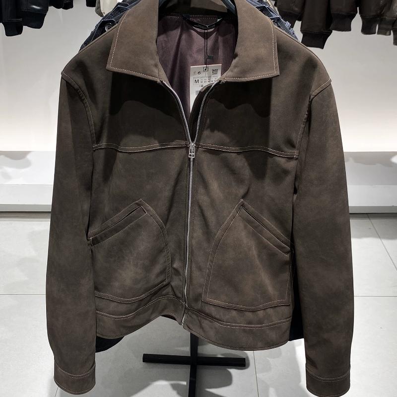 Veste d'automne en Faux cuir et daim pour homme, vêtement de styliste, avec col à revers, fermeture éclair, coupe ample, coupe-vent, décontracté,