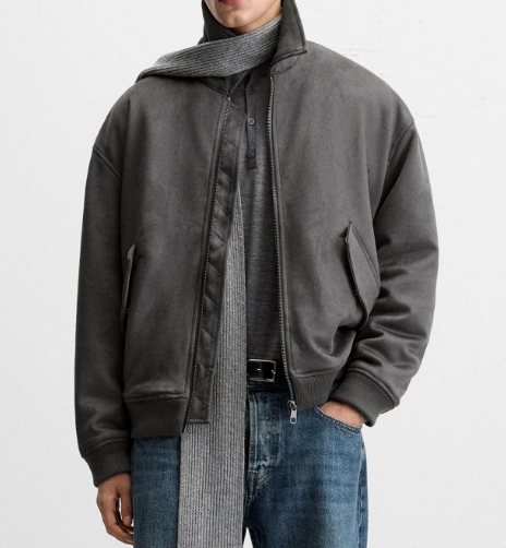 Design Style Men's Faux Suede Padded Jacket Lapel Collar Loose Fit Zip Up Winter Warm Thick Cotton Coat With Pockets