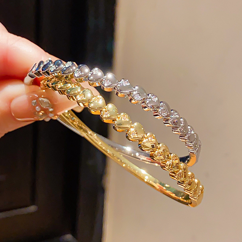 Bracelet à fermoir en forme de cœur, plaqué or véritable 18 carats, zircone cubique, à la mode, exquis