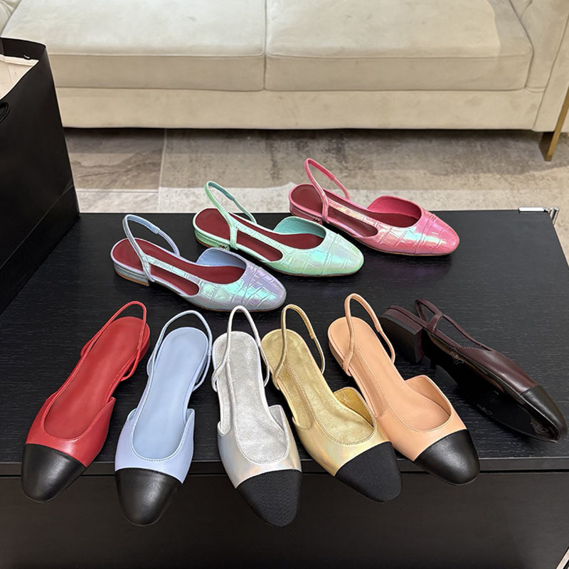 FW26 Designer Irisé Slingback Flats Crocodile En Relief Bout Pointu Chaussures Habillées Élégantes À La Mode Casual Sling Back Sandales 013
