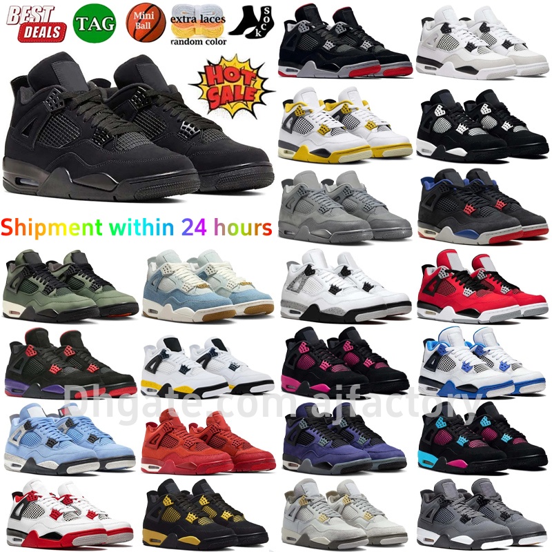 2026 avec boîte 4 Chaussures de basket-ball Black Cat 4s Rouge Jaune Blanc Thunder Wet Cement Sail Cave Stone University Blue Flight Club 4shoes