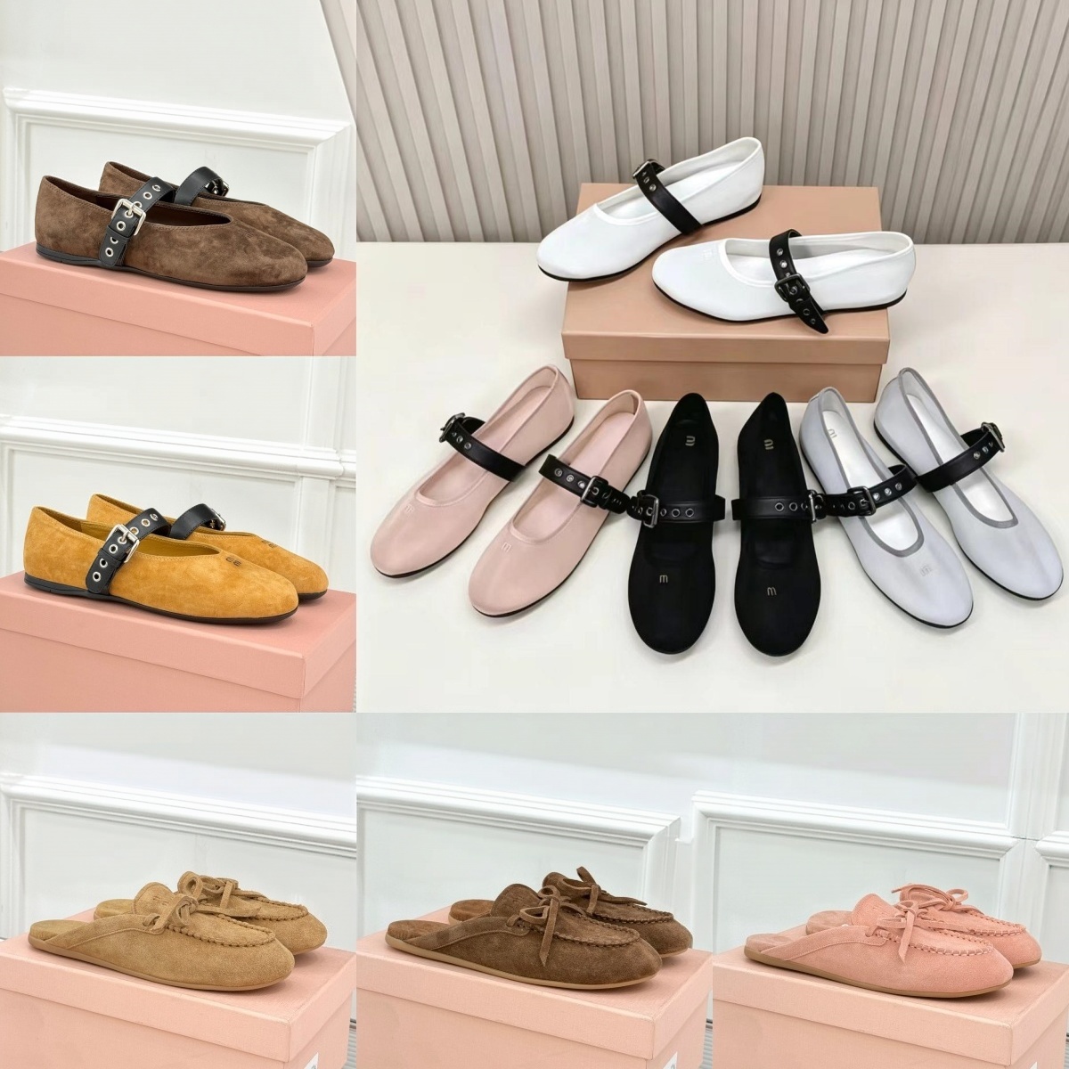Women ballet shoes suede mule slippers Designer mary jane shoe Luxury Bow mesh fabric Ballerina Black pink buckle Moccasin prom Dress shoe Loafers f