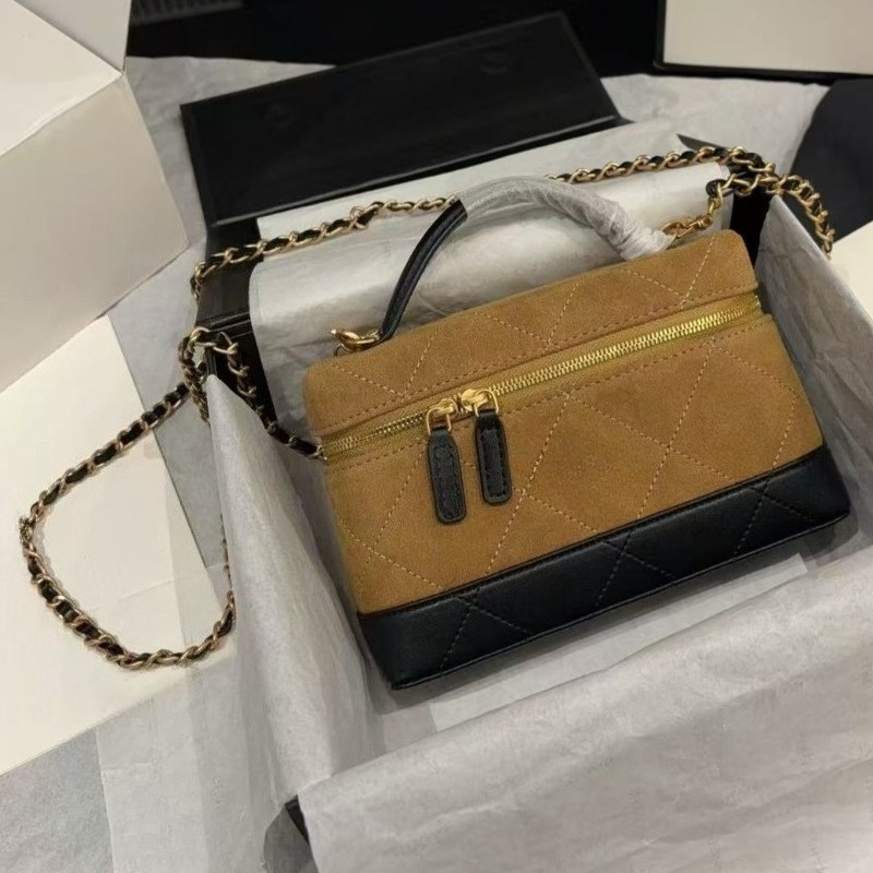 2026 new Designer rectangular diamond grid quilted suede box makeup bag fashionable color blocked single shoulder diagonal chain bag handbag