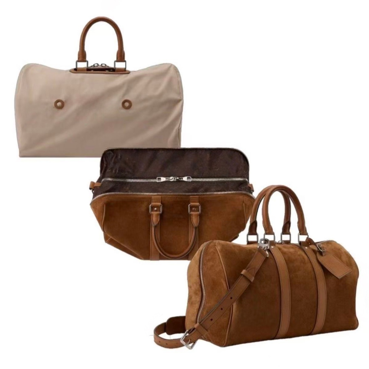 Luxury Extendable 35 Duffle Travel Bag Designer Suede Leather Handbag Watering Causes Color Change Women Double Zipper Gym Bag Men Shoulder Large Ca