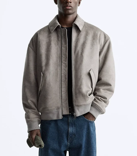 Design Seller Men's Faux Suede Padded Jacket Lapel Collar Loose Fit Zip Up Winter Warm Thick Cotton Coat With Pockets