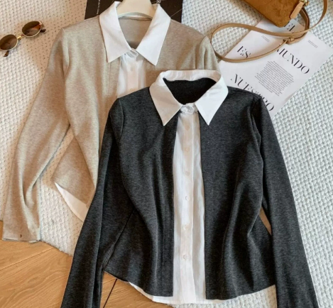 Chemise bloc de couleurs pour femmes, Cardigan épissé, haut élégant, col licou, manches volantes, chemisier, tenue de bureau, automne