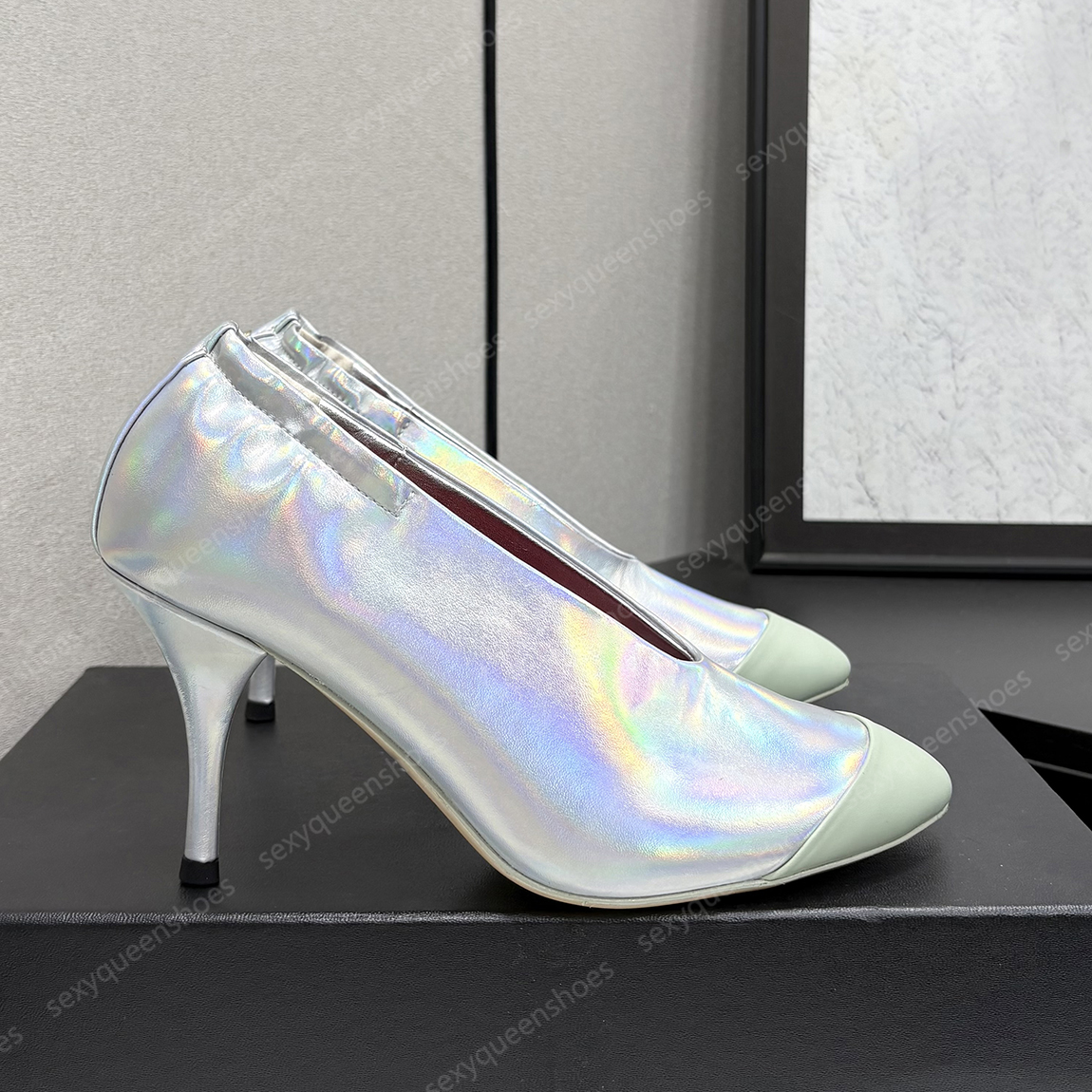Top Quality Brand Pump Shoes Womens 8.5CM High Heels Leather Splicing Luxury Designer Dress Shoes New Elastic Band Party Business Wedding Shoes