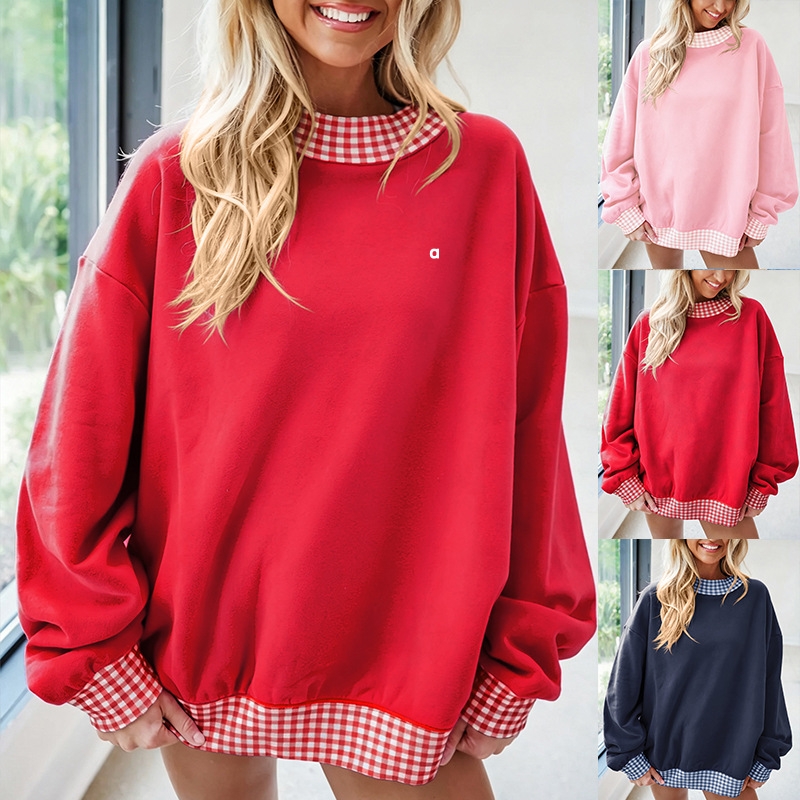 A3102 3D Sweat à capuche ample à carreaux et doublure polaire pour femme Automne/Hiver 2026