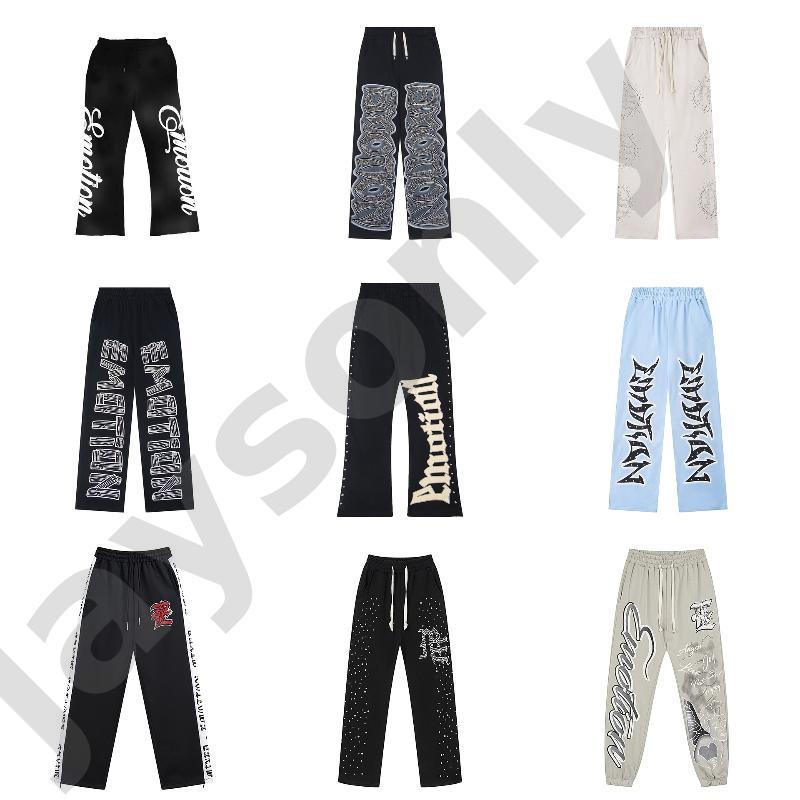 MIXED EMOTION Mens Hip Hop Drawstring Sweatpants Rhinestone Loose Straight Leg Cotton Joggers Streetwear Pants Spring Autumn S-XL