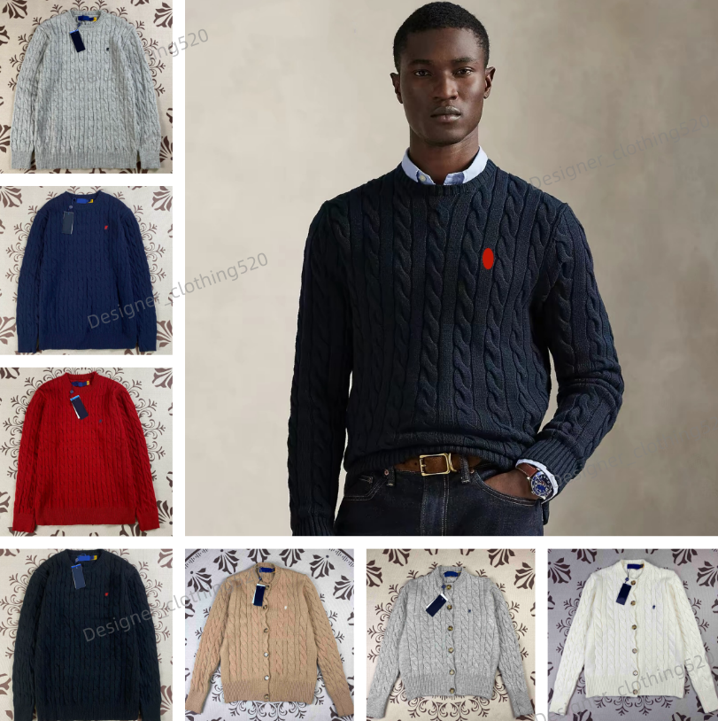 RL Sweaters Men Knitwear Pullover Designer Luxury Men Women Sweaters Luarenn Cable Knitted Embroidery Crew Neck Autumn Winter Warm Windproof Tops Un