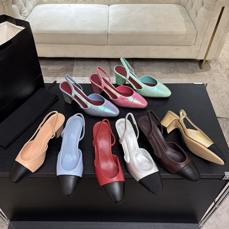 26K Tacchi firmati Pelle di vitello iridescente Coccodrillo in rilievo Slingback Décolleté Donna Sandali con tacco grosso Scarpe eleganti da festa 0