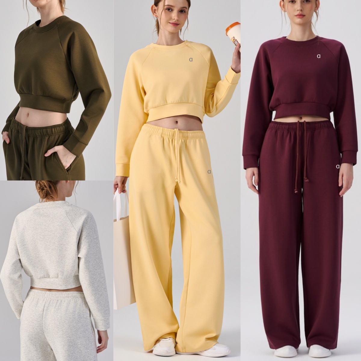 A3070 Fashion Loose Fitness Yoga Round Neck Short Sweatshirt Outdoor Sports Pullover Or High Waist Leisure Fitness Wide Leg Pants Sweatpants With