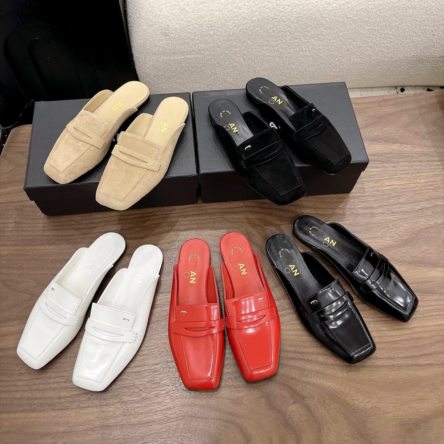 Flat Backless Penny Dress woman shoe slip ons Mules luxury white black Designer sandal Women Loafers Square Toe Patent Leather Slingback slippers ca
