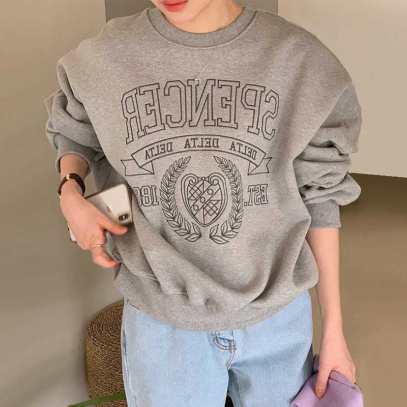 Winter Autumn round Ne Letter Embroidery Long Sve Fce Lined Hoodie Womens Faion S261012JJFG