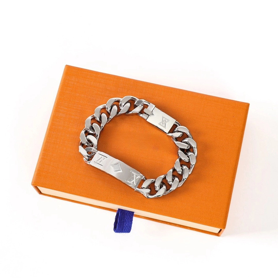 Mode Classique De Luxe Designer Bracelet En Cuir Titane Acier Chaîne Cubaine Bracelet En Bambou Hommes Et Femmes Hip Hop Lettre Bracelet Festival