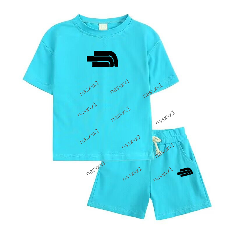 T-shirt d'été à manches courtes pour enfants, 100% coton, hauts et Shorts, vêtements de loisirs à la mode, ensembles à col rond pour garçons et f